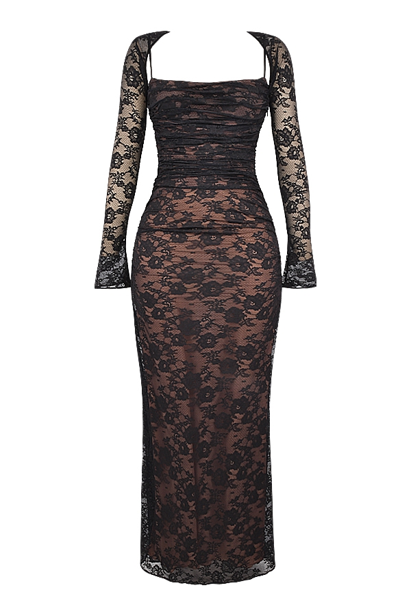 schwarzes maxikleid aus spitze