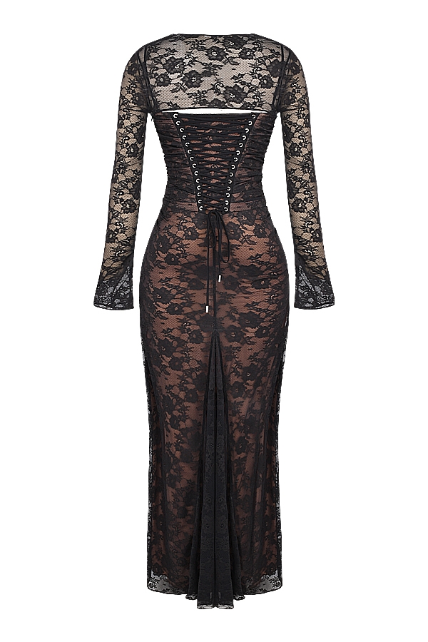 schwarzes maxikleid aus spitze