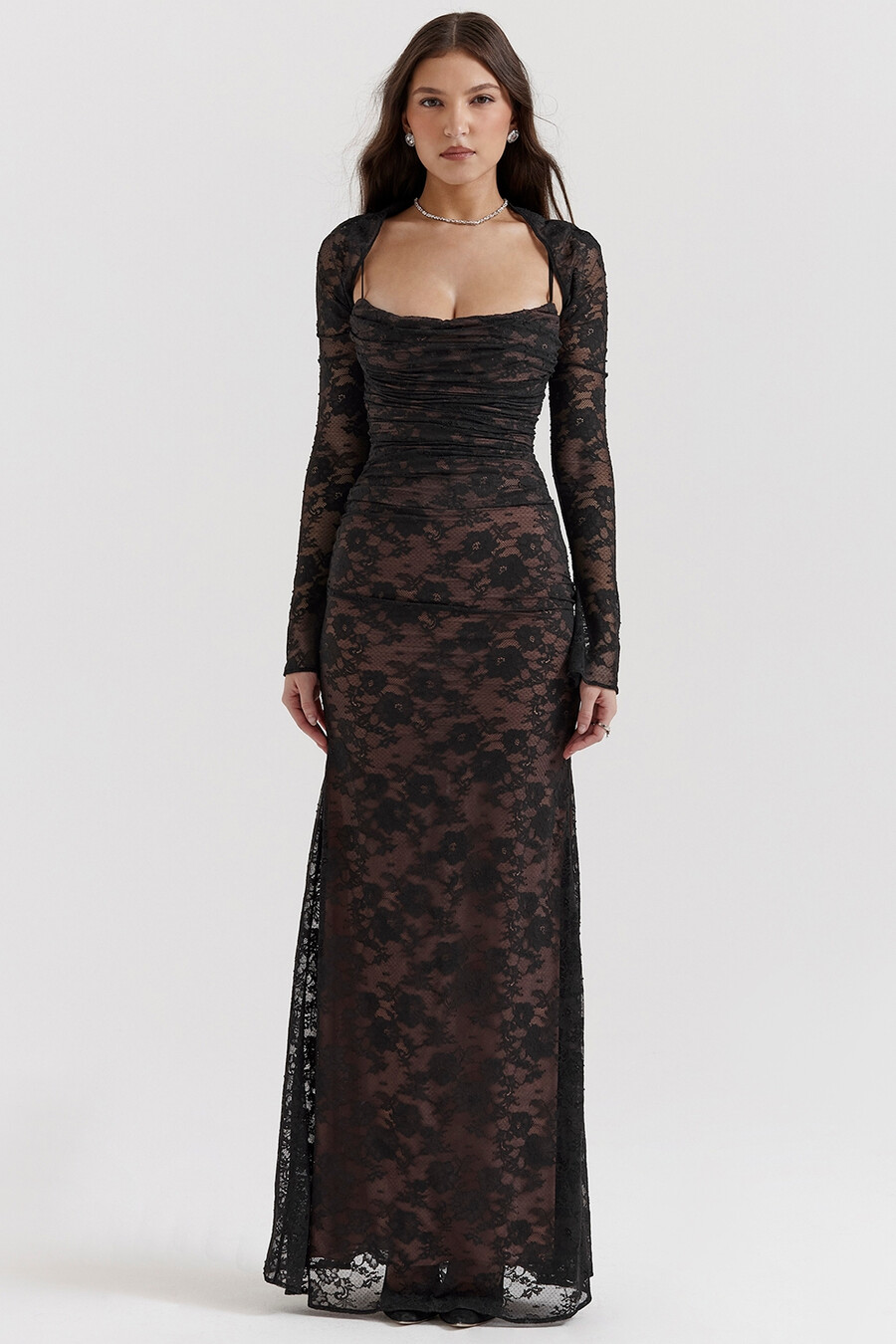 schwarzes maxikleid aus spitze