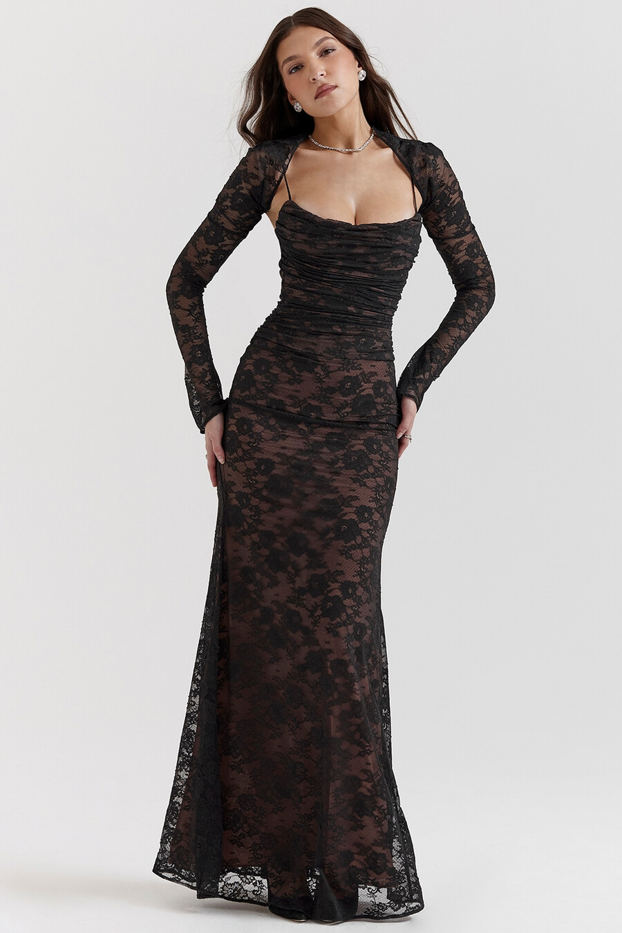 schwarzes maxikleid aus spitze
