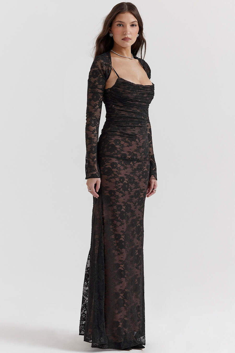 schwarzes maxikleid aus spitze