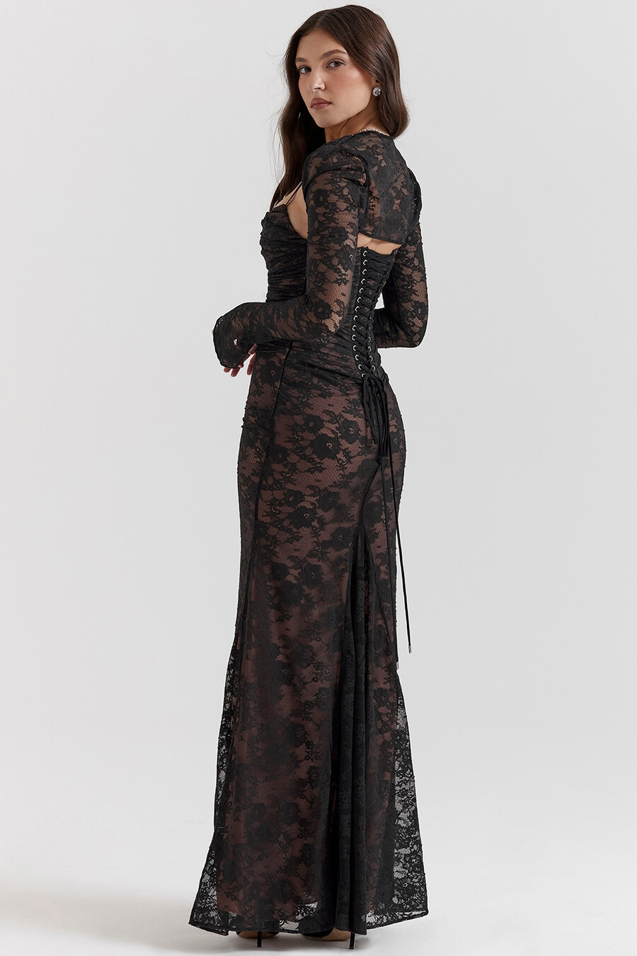 schwarzes maxikleid aus spitze