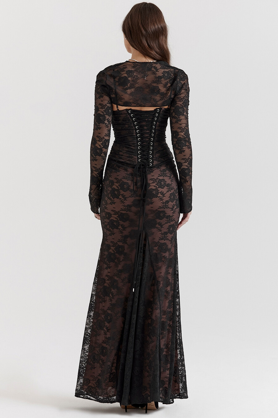 schwarzes maxikleid aus spitze