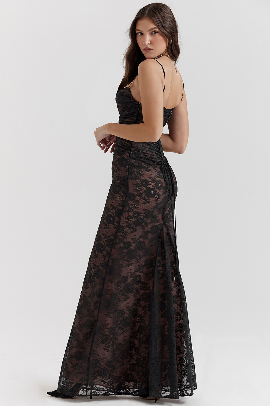 schwarzes maxikleid aus spitze