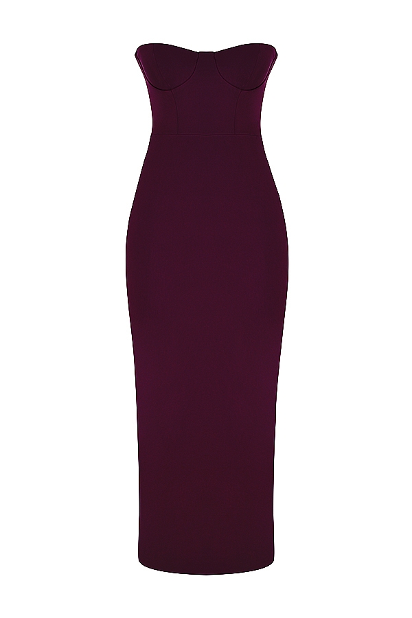 traubenfarbenes trägerloses korsett-maxikleid