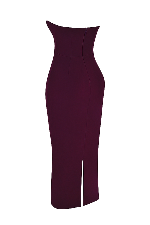 traubenfarbenes trägerloses korsett-maxikleid