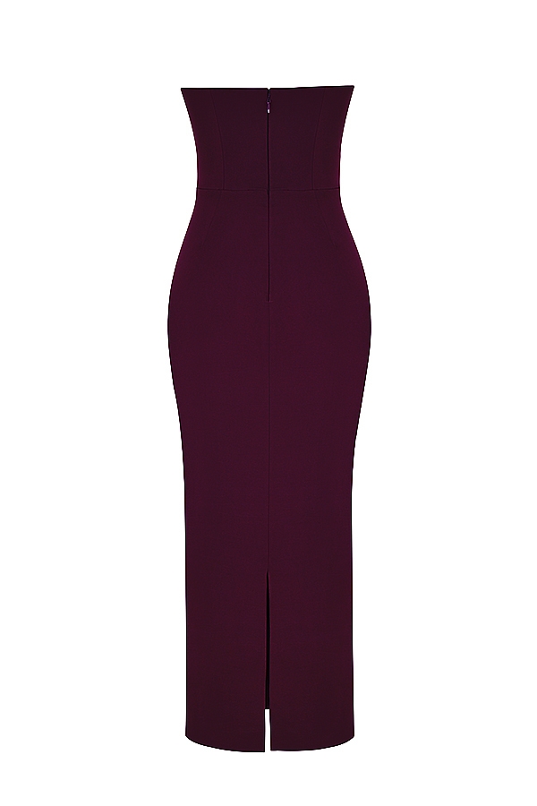 traubenfarbenes trägerloses korsett-maxikleid