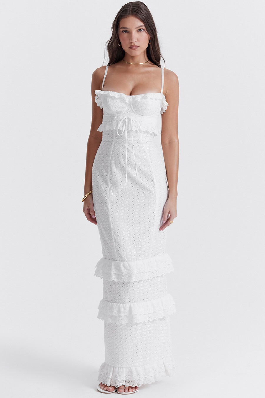 weißes maxikleid mit broderie
