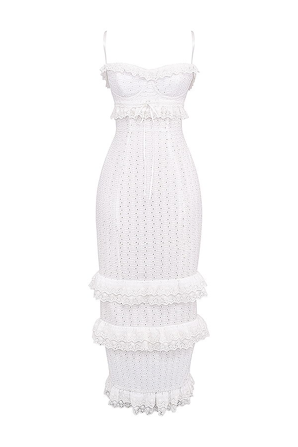 weißes maxikleid mit broderie