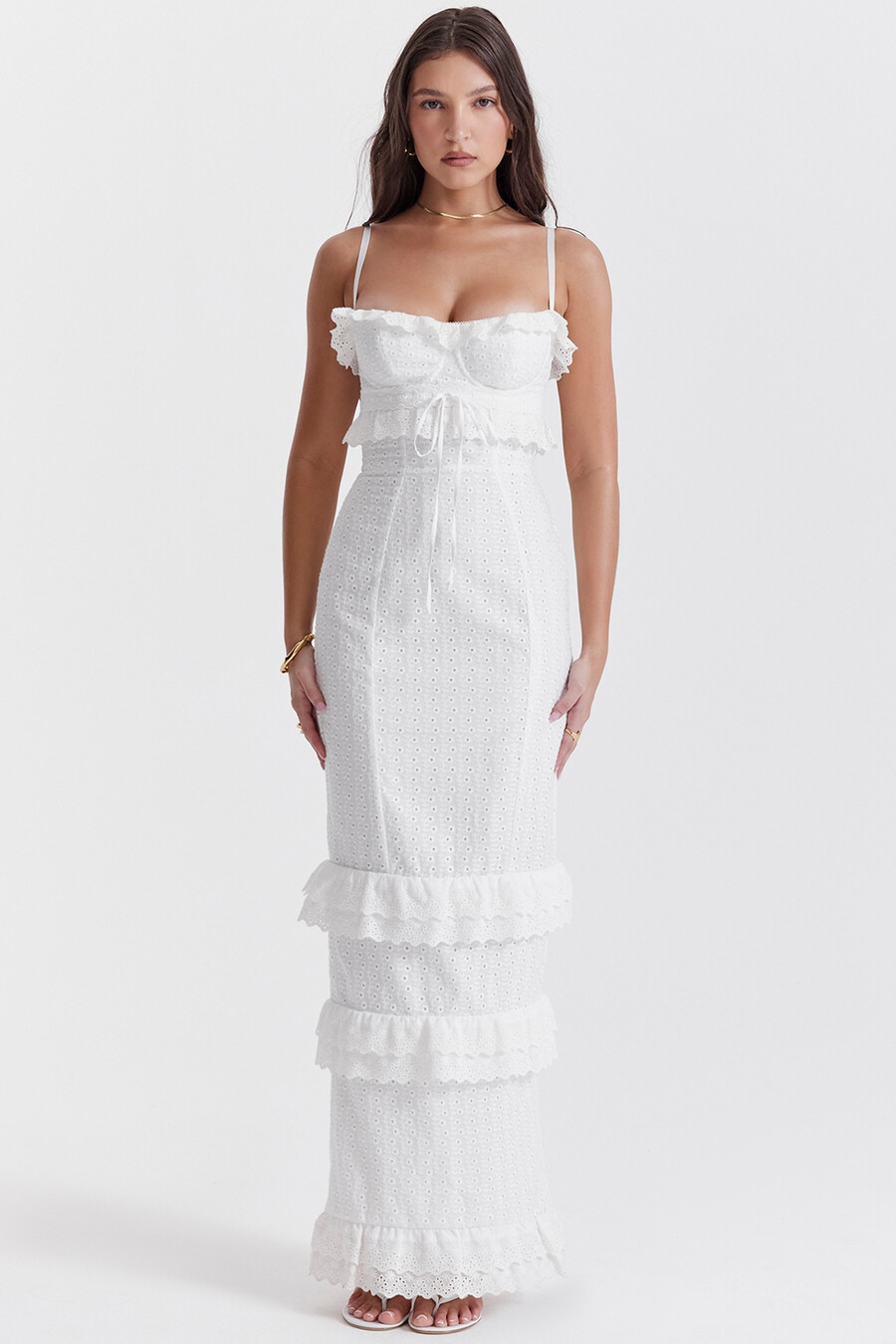 weißes maxikleid mit broderie