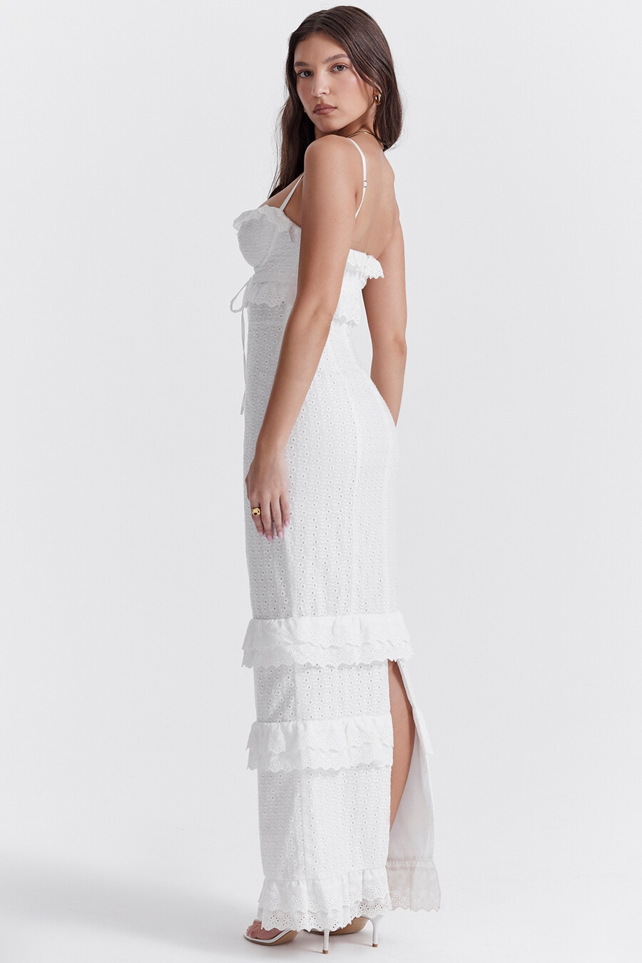 weißes maxikleid mit broderie