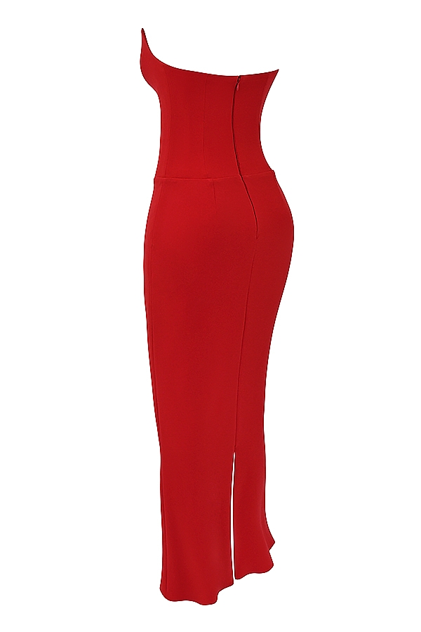 kirschrotes trägerloses korsettkleid