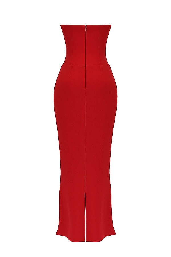 kirschrotes trägerloses korsettkleid