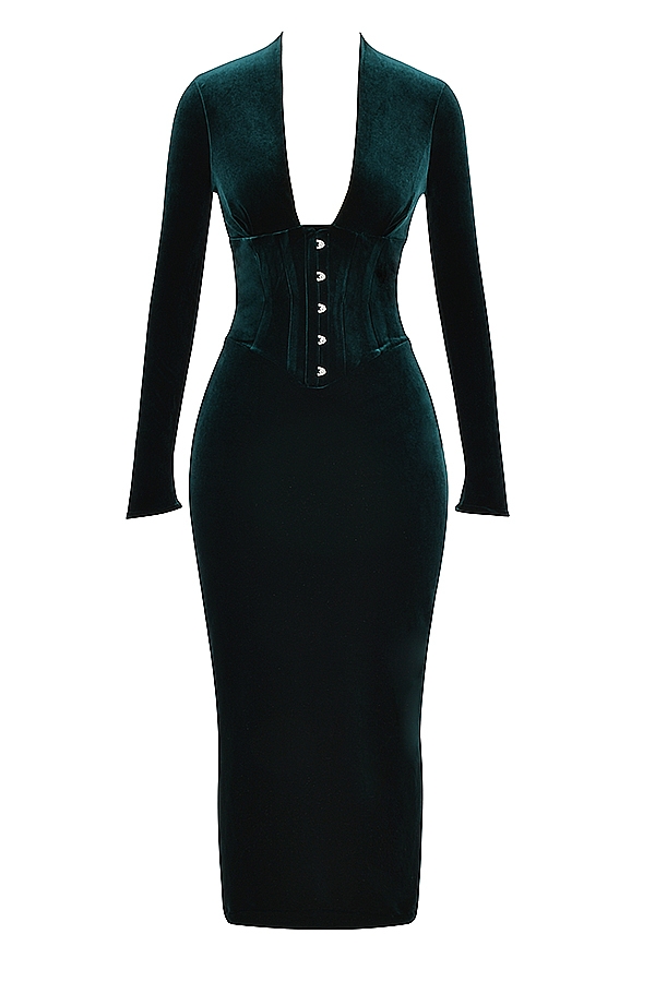 samtkorsettkleid aus waldgrün