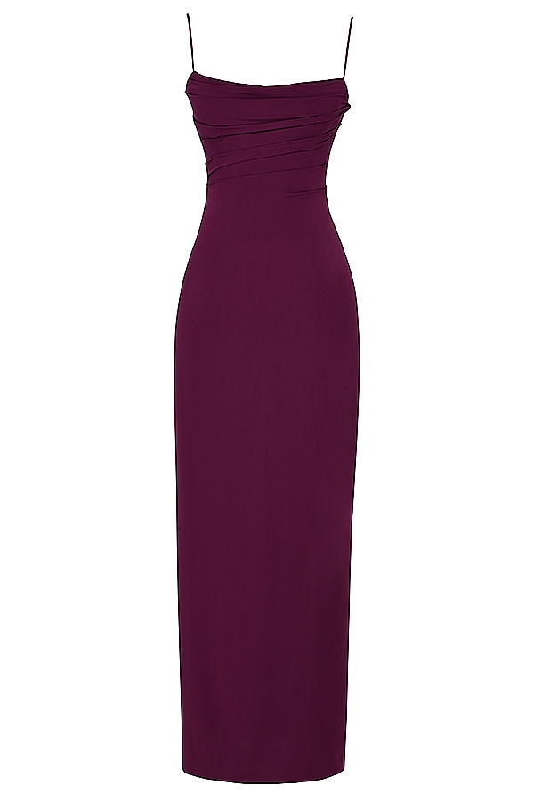 merlotfarbenes maxikleid mit korsett-design