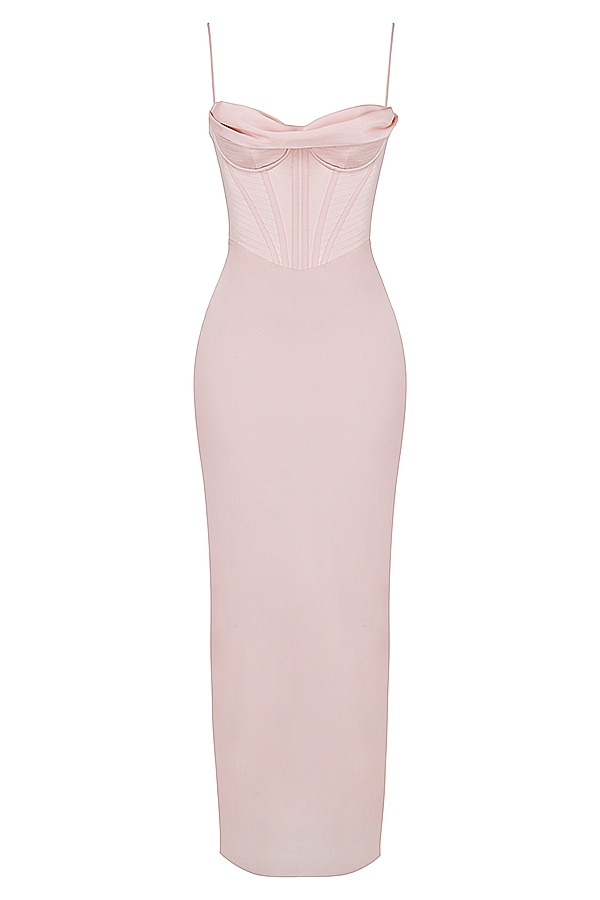 maxikleid mit korsettmuster in blush pink