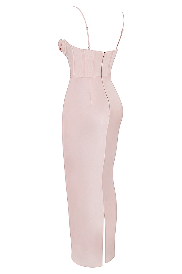 maxikleid mit korsettmuster in blush pink