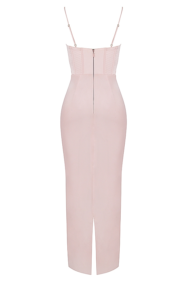 maxikleid mit korsettmuster in blush pink