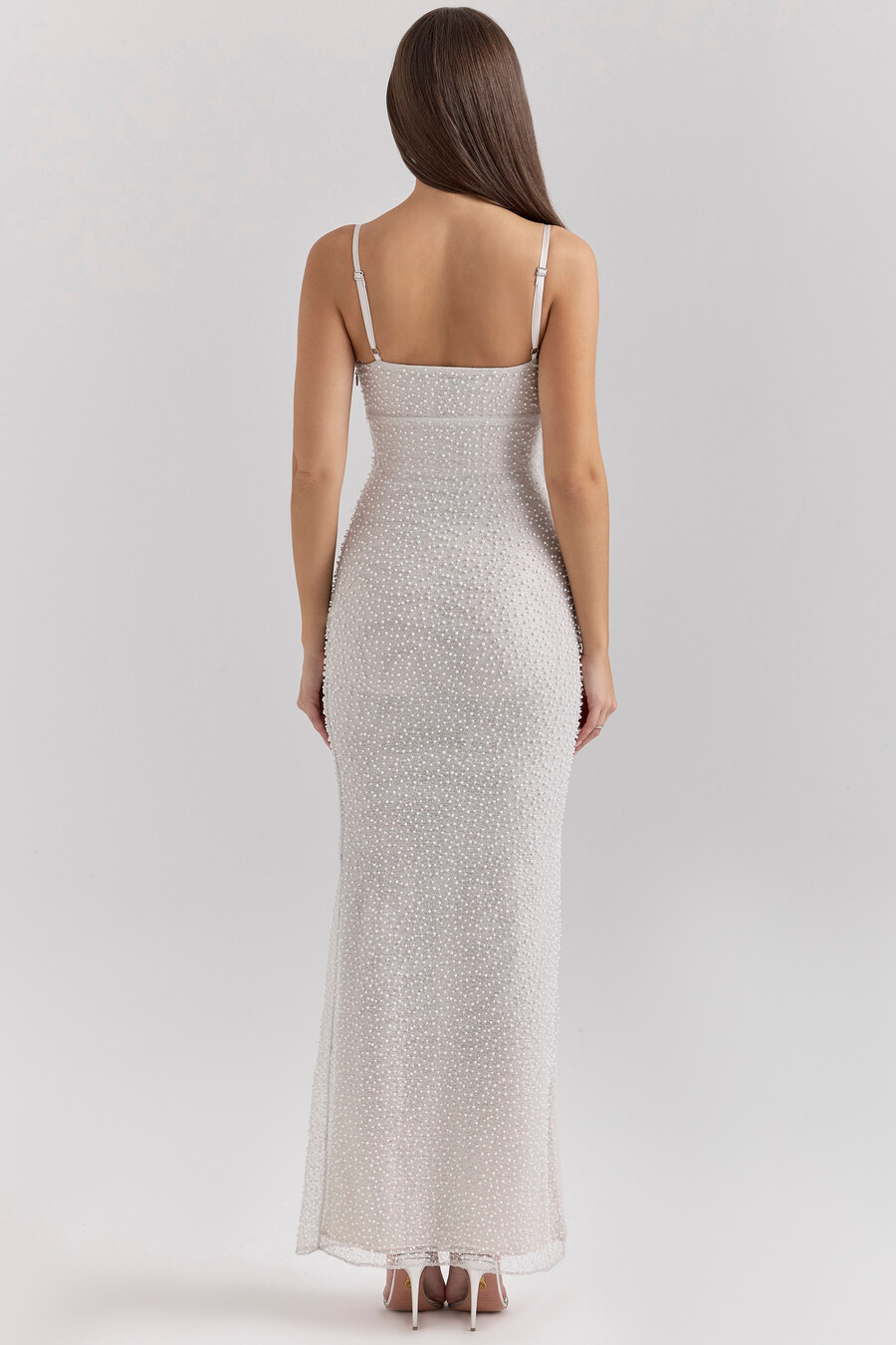 silbernes perlenbesetztes maxikleid