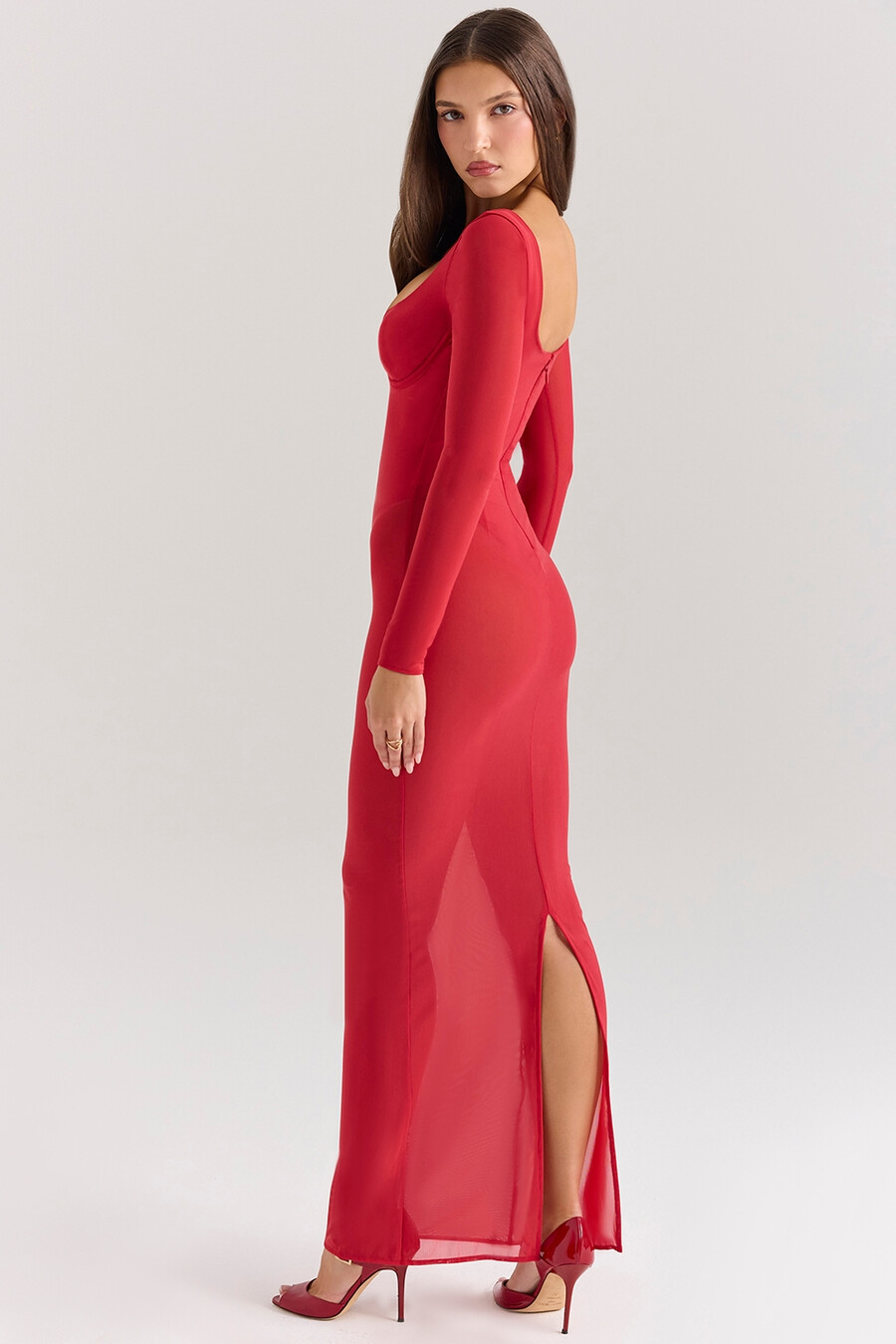 holly red mesh maxikleid mit body