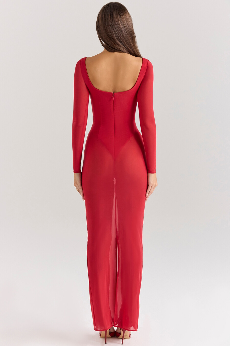 holly red mesh maxikleid mit body