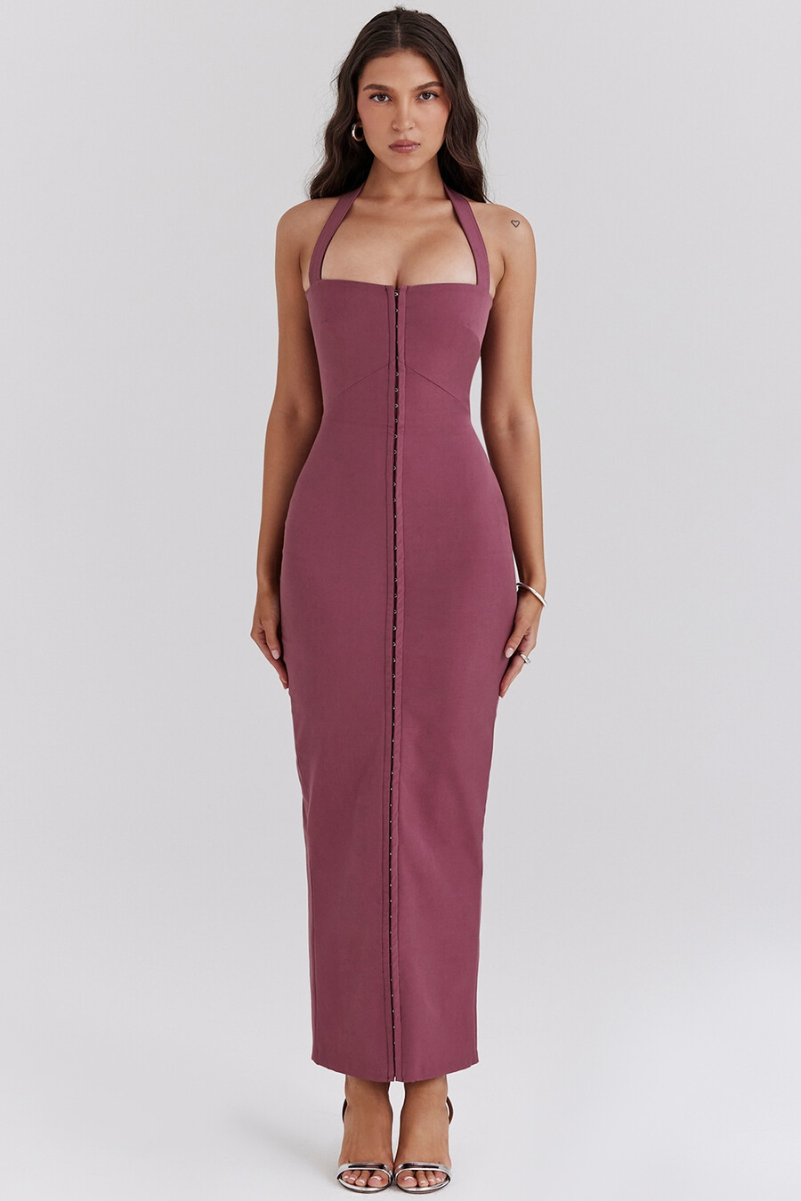 mulberry twill neckholder-maxikleid