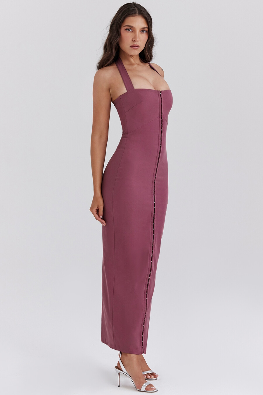 mulberry twill neckholder-maxikleid
