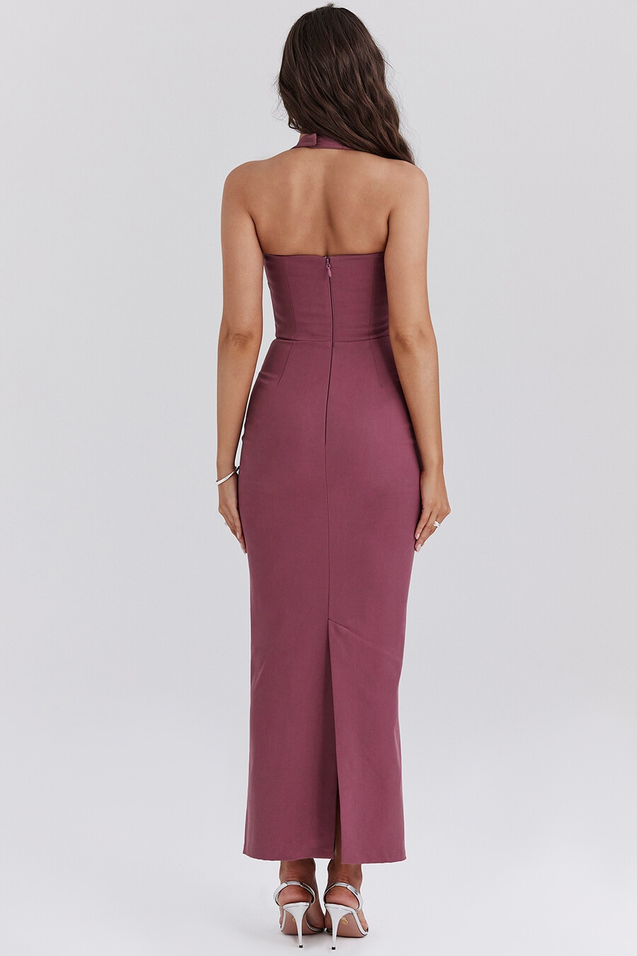 mulberry twill neckholder-maxikleid