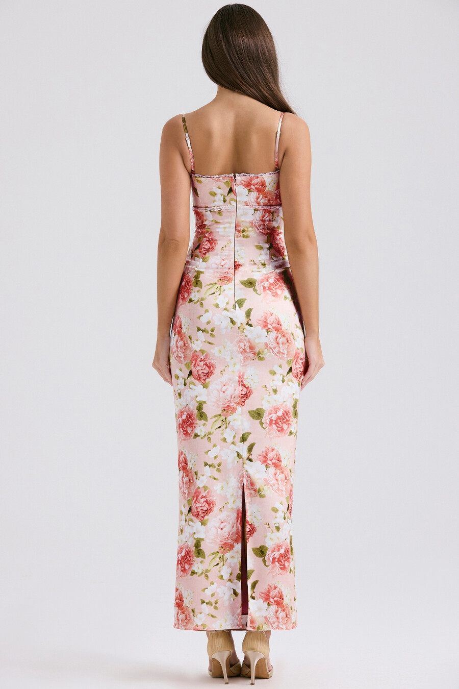 maxikleid aus satin mit rosa pfingstrosenmuster