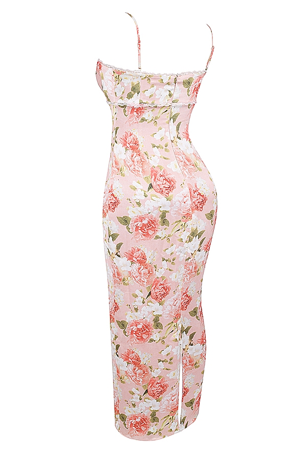 maxikleid aus satin mit rosa pfingstrosenmuster