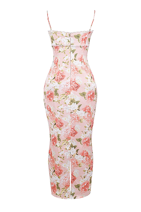 maxikleid aus satin mit rosa pfingstrosenmuster