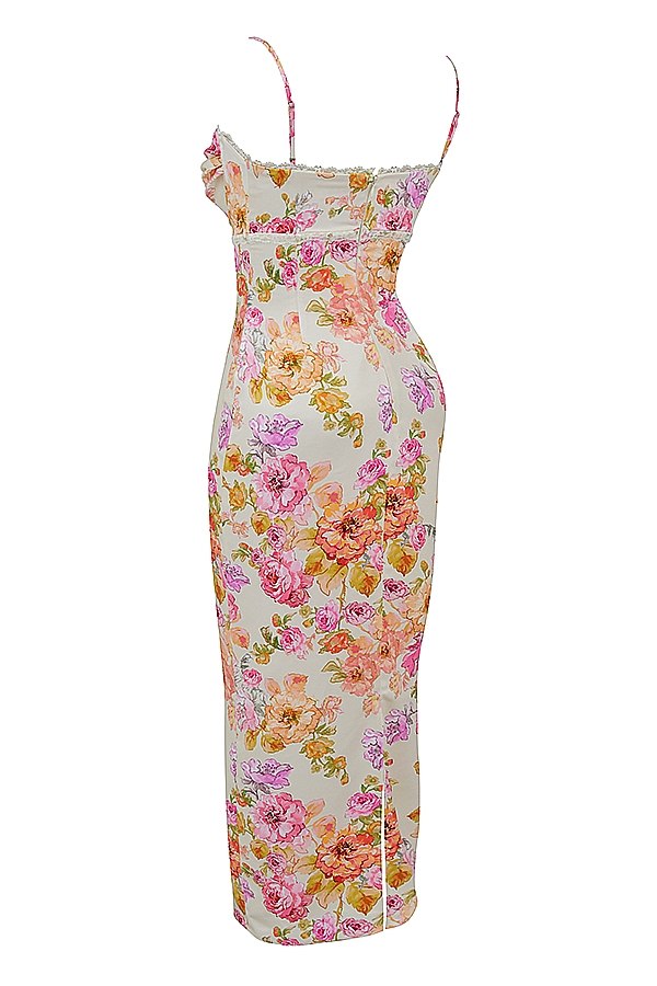 elfenbeinfarbenes maxikleid mit blumenmuster
