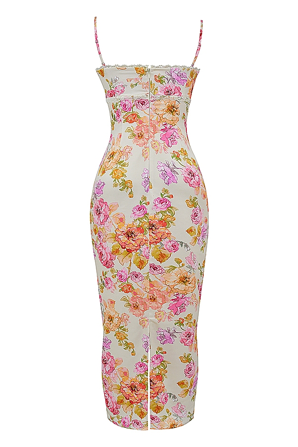 elfenbeinfarbenes maxikleid mit blumenmuster