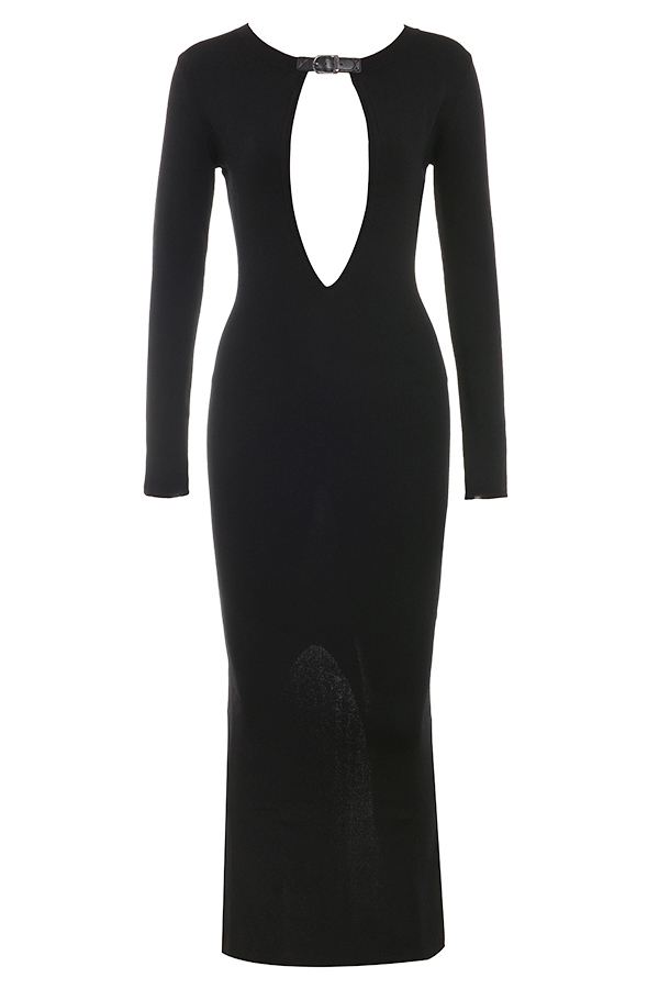 schwarzes strick-maxikleid