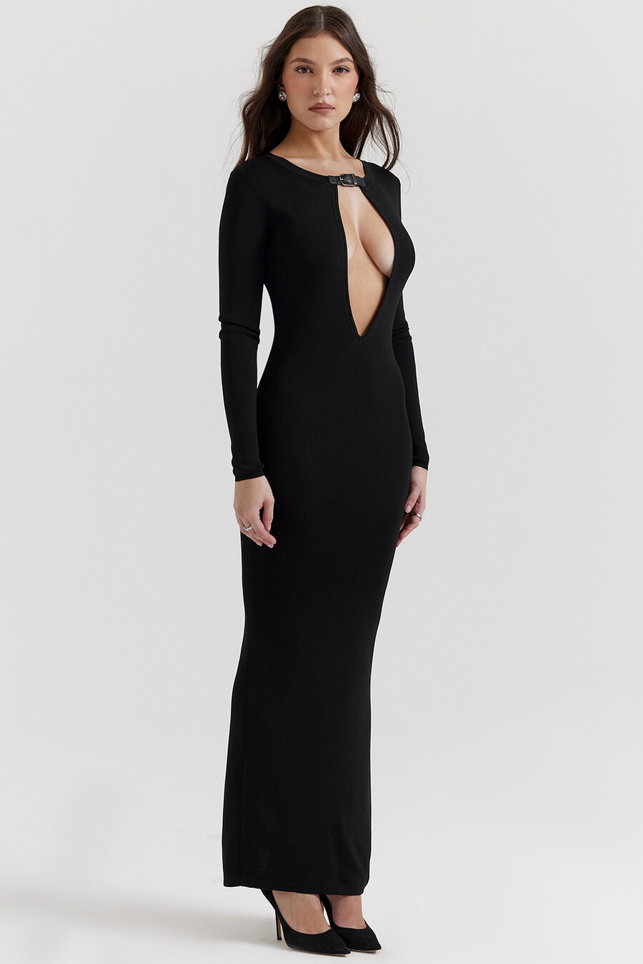 schwarzes strick-maxikleid