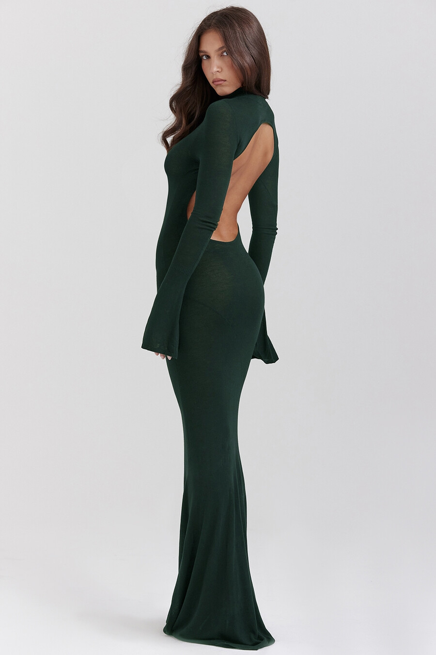 waldgrünes strick-maxikleid