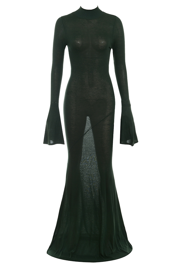 waldgrünes strick-maxikleid