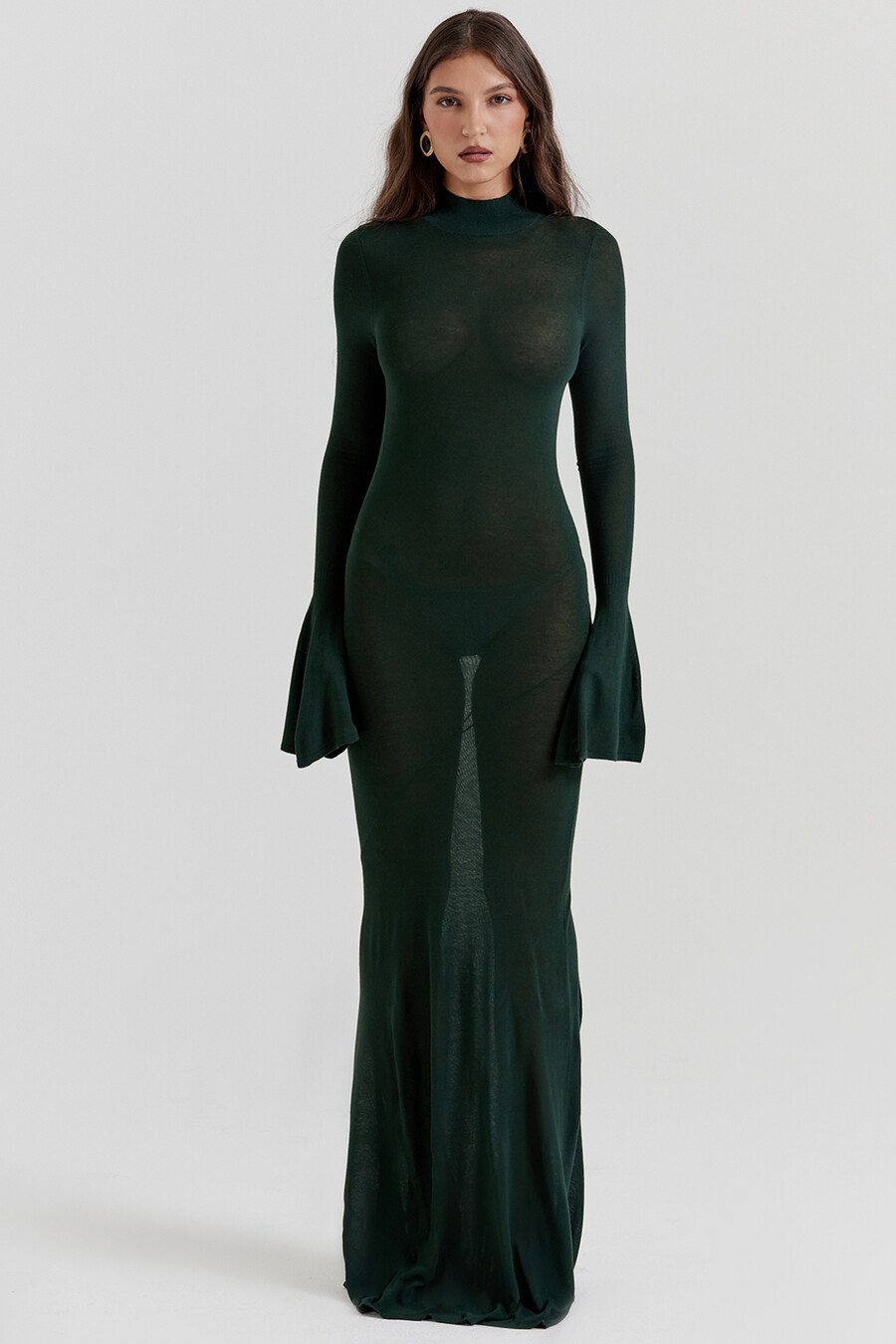 waldgrünes strick-maxikleid