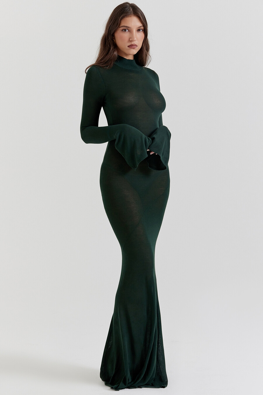 waldgrünes strick-maxikleid