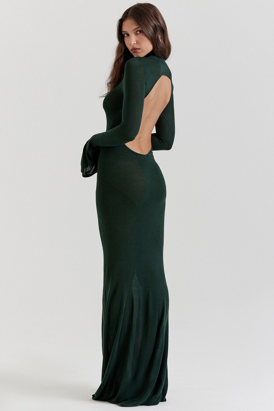 waldgrünes strick-maxikleid