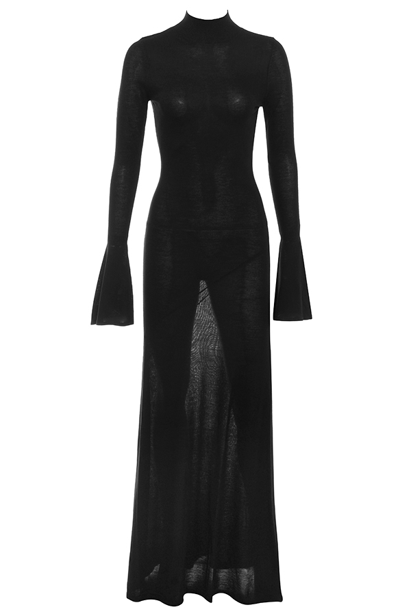 schwarzes strick-maxikleid