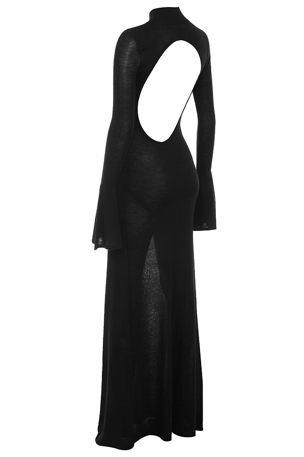 schwarzes strick-maxikleid
