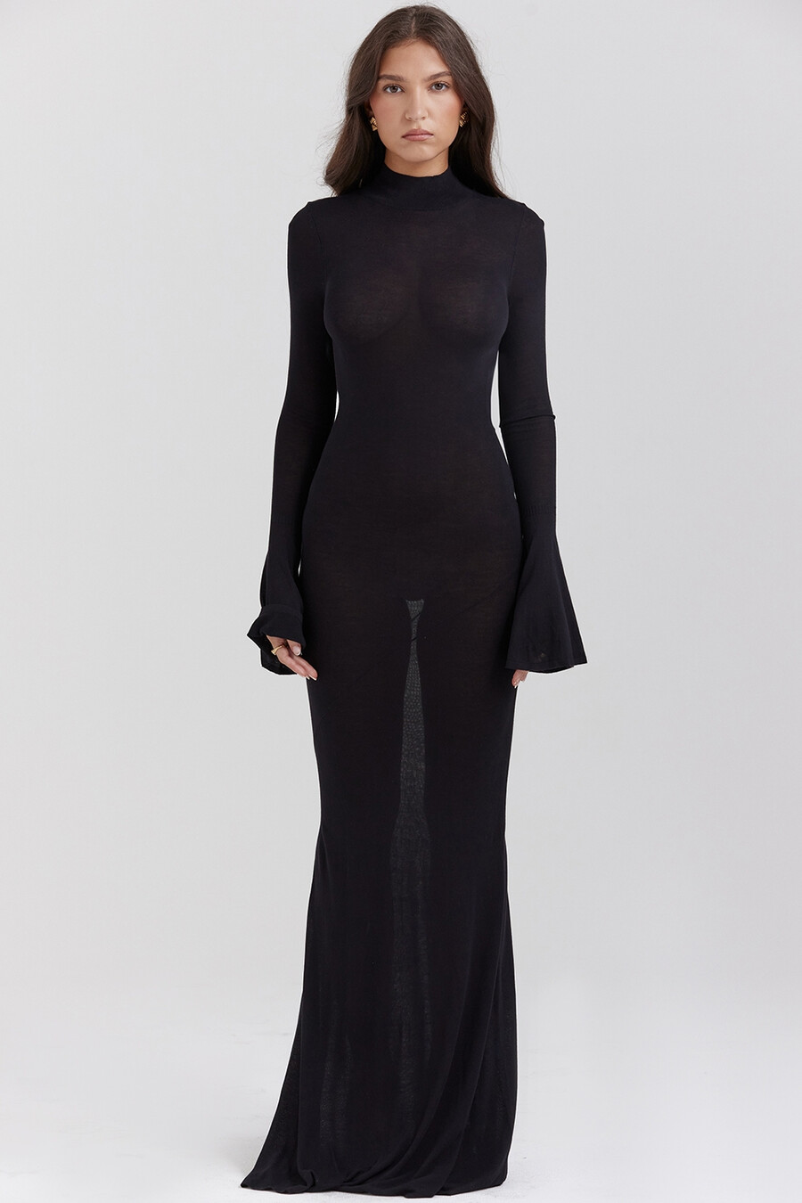 schwarzes strick-maxikleid