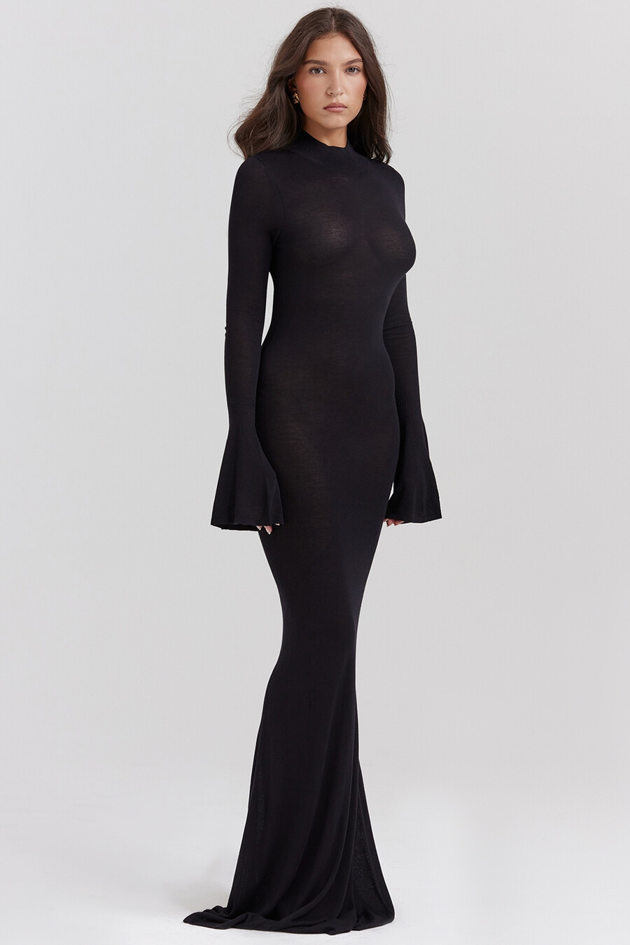 schwarzes strick-maxikleid