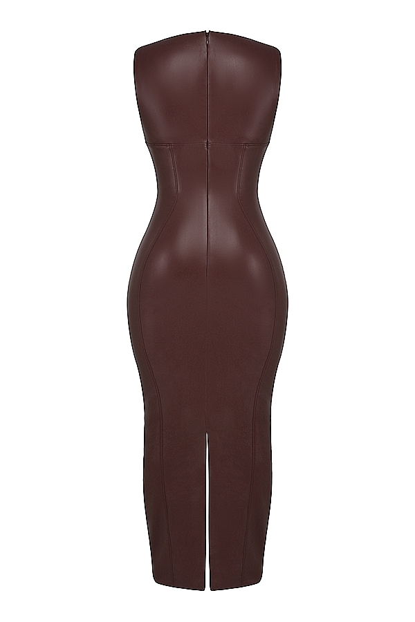 maxikleid aus veganem kakaoleder