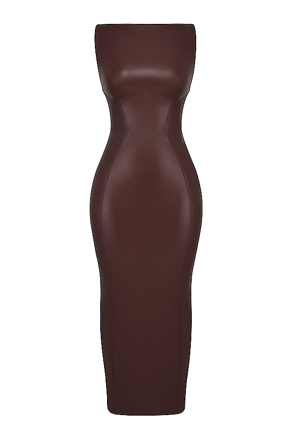 maxikleid aus veganem kakaoleder
