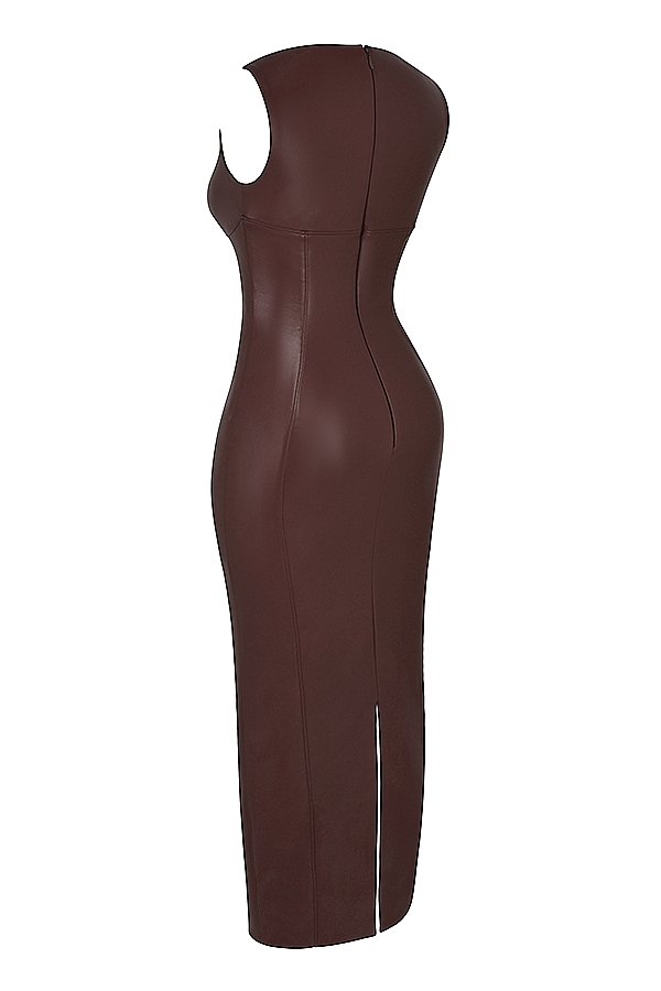 maxikleid aus veganem kakaoleder
