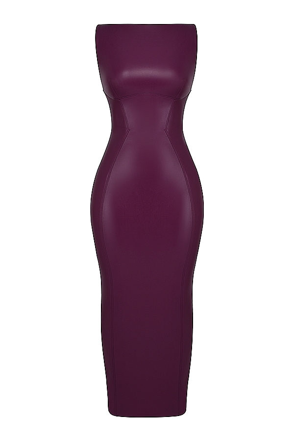merlotfarbenes maxikleid aus veganem leder