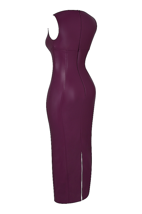 merlotfarbenes maxikleid aus veganem leder