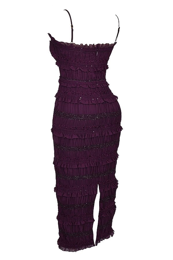 paillettenkleid mit traubenmuster und faltenrock